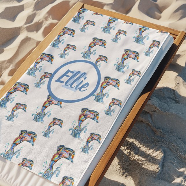 Monogram Colour Pencil Dolphins Pattern Beach Towel (Creator Uploaded)