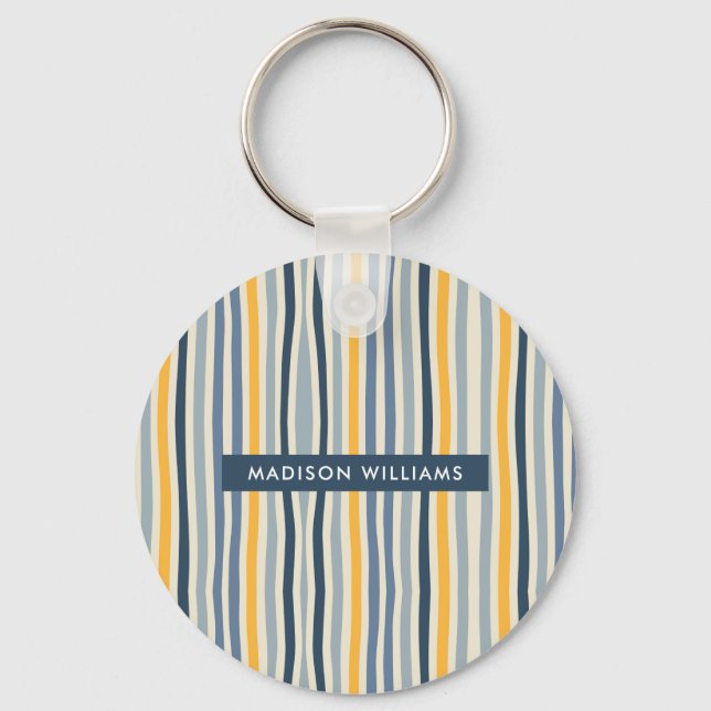 Monogram Coloured Lines Modern Minimalist  Keychai Key Ring (Front)