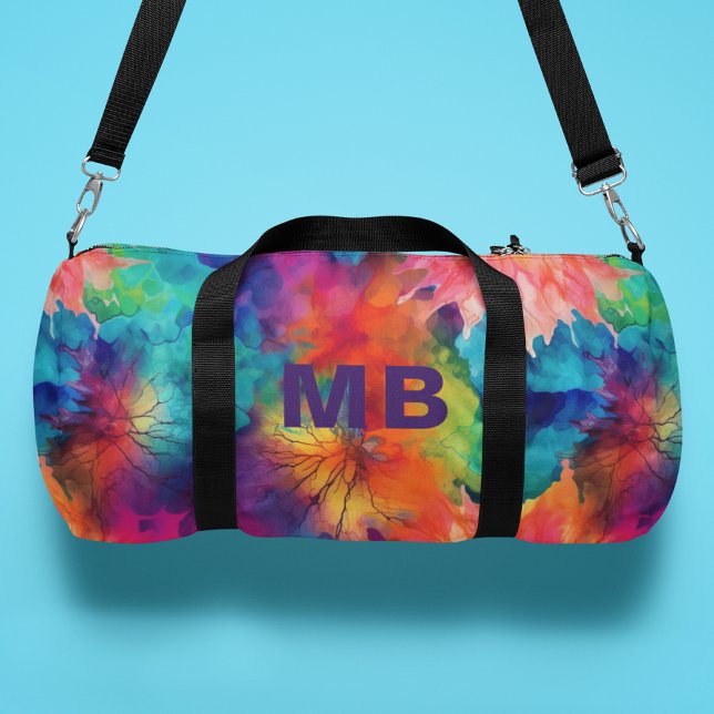 Monogram Colourful Abstract Watercolor Personalise Duffle Bag (Creator Uploaded)