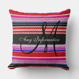 Monogram Colourful Chevron Stripes Burlap Rustic Cushion