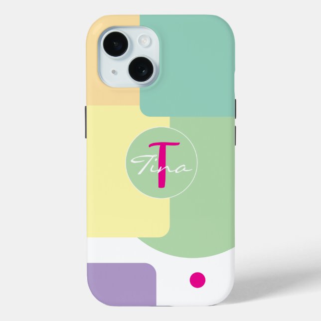 Monogram colourful colour block green Pink Case-Mate iPhone Case (Back)