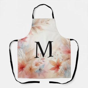 Monogram Colourful Fall leaves watercolor pastels Apron