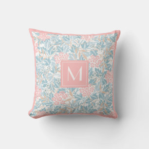 Monogram Colourful Floral Modern Vintage Blue Pink Cushion