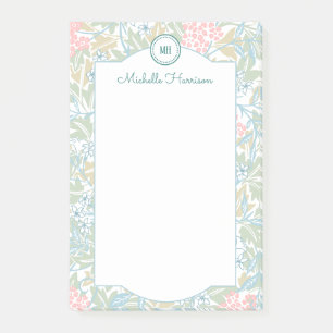 Monogram Colourful Floral Modern Vintage Green Pin Post-it Notes