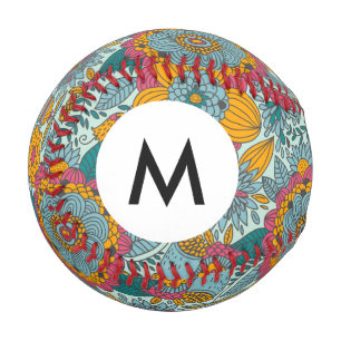 Monogram Colourful floral pattern Baseball
