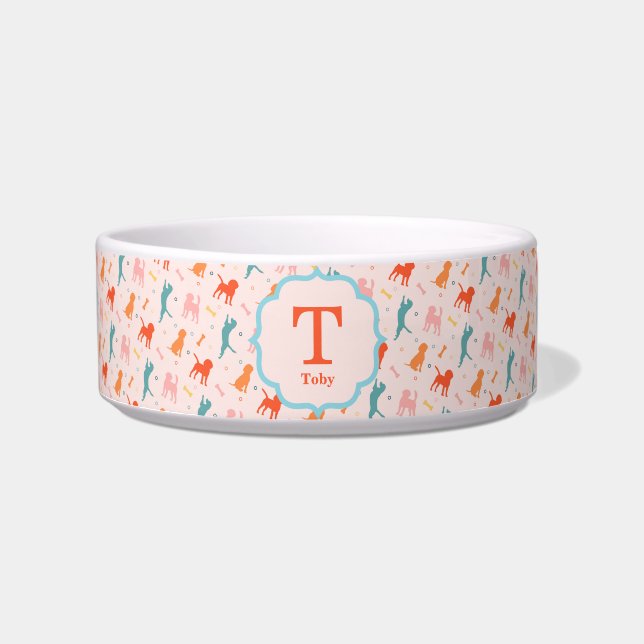 Monogram Colourful Fun Dog Pattern Bowl (Front)