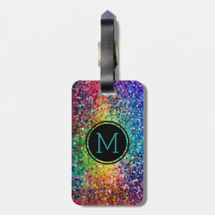 Monogram Colourful Glitter Texture Luggage Tag