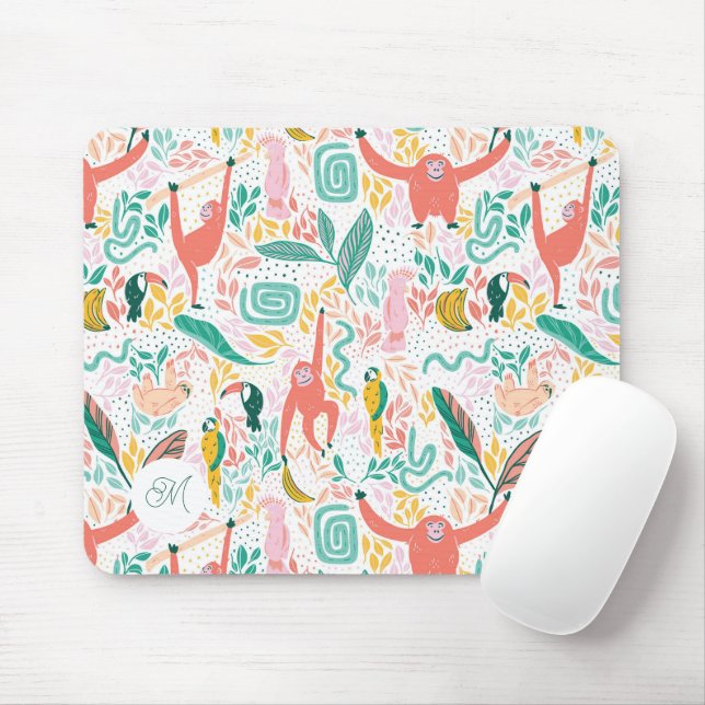 Monogram Colourful Happy Jungle Animals Mouse Pad (With Mouse)