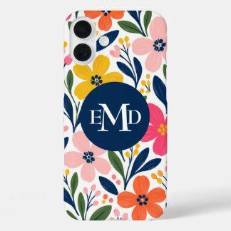 Monogram Colourful Modern Floral Botanical Pattern iPhone 16 Plus Case