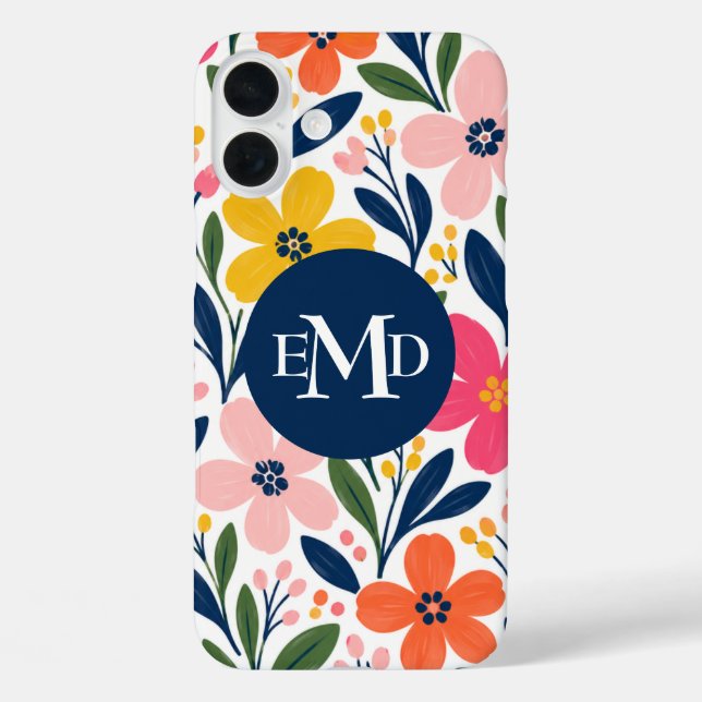 Monogram Colourful Modern Floral Botanical Pattern Case-Mate iPhone Case (Back)