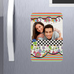 Monogram Colourful Modern Floral Personalised Phot Magnet<br><div class="desc">This modern bright and colourful floral design features your favourite photo and monogram surrounded by floral,  stripe and chequerboard patterns #fashion #magnets #kitchen #photo #addyourown #diy #doityourself #home #office #work #photograph #decor #homedecor #onlineshopping #love #style #sale #shopping #smallbusiness</div>