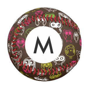 Monogram Colourful owl doodle background pattern Baseball