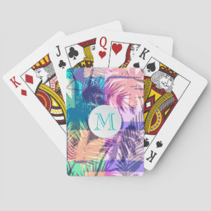 Monogram Colourful Palm Tree Collage Playing Cards