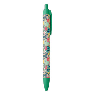 Monogram   Colourful Polka Dot Cactus Pattern Black Ink Pen