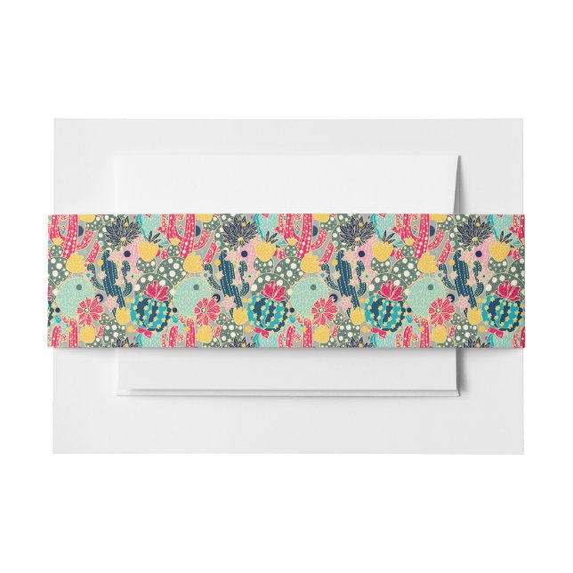 Monogram | Colourful Polka Dot Cactus Pattern Invitation Belly Band (Front Example)