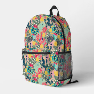 Monogram Colourful Polka Dot Cactus Pattern Printed Backpack