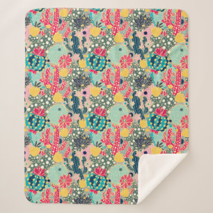 Monogram   Colourful Polka Dot Cactus Pattern Sherpa Blanket