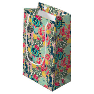 Monogram Colourful Polka Dot Cactus Pattern Small Gift Bag