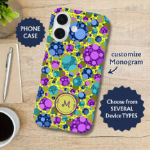 Monogram Colourful Polka Dots Blue Purple Teal -