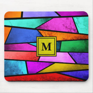 Monogram Colourful Stained Glass Geometric Mousepa Mouse Pad