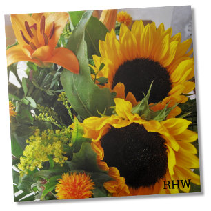 Monogram, Colourful Sunflowers Photo Print 6x6 Tile