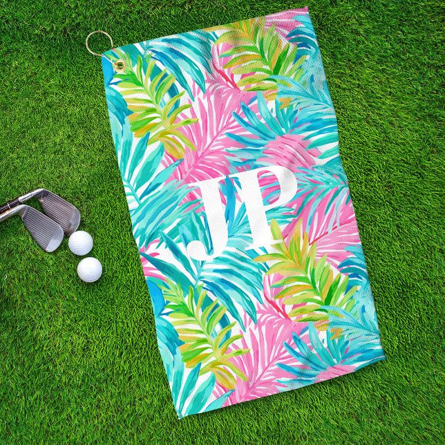 Monogram Colourful Tropical Leaves Custom Golf Towel (Creator Uploaded)