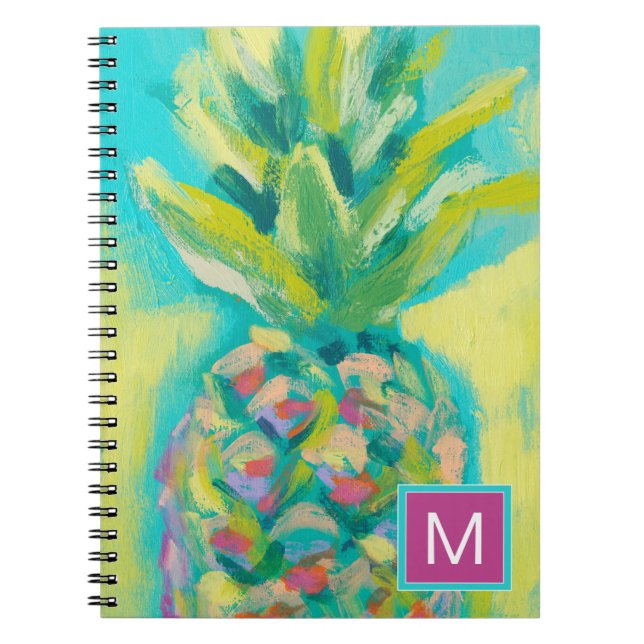 Monogram | Colourful Tropical Pineapple Spiral Notebook (Front)