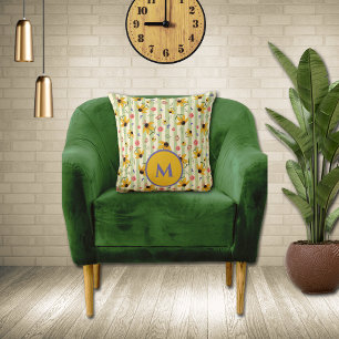 Monogram Coneflower Butterfly Floral Patterned Cushion