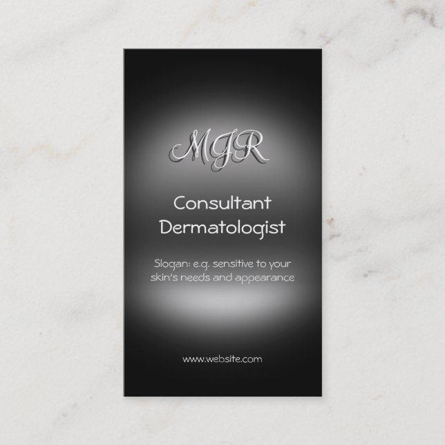 Monogram, Consultant Dermatologist, metal-look Business Card (Front)