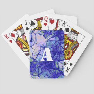 Monogram Cool Blue Abstract Art Playing Cards