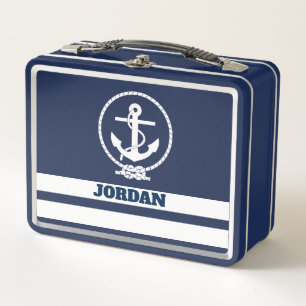 Monogram Cool Nautical Anchor Metal Lunch Box