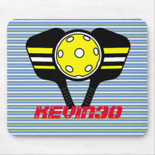 Monogram cool stripes pickleball player yellow mouse pad