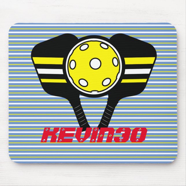 Monogram cool stripes pickleball player yellow mouse pad (Front)