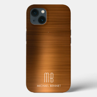 Monogram Copper Brown Brushed Metal iPhone 13 Case