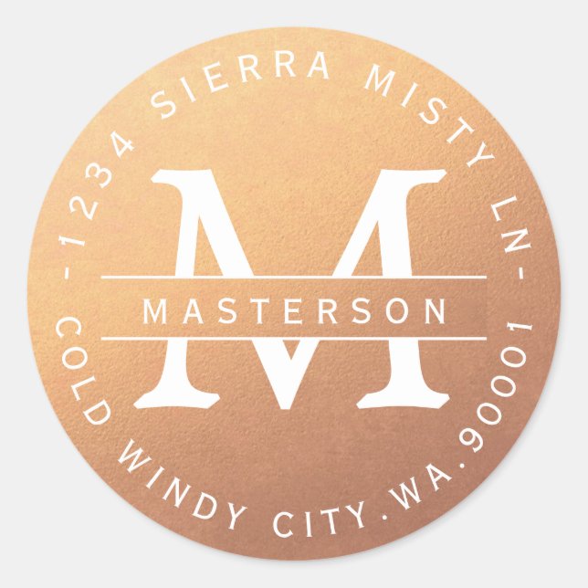 Monogram Copper Circular Return Address Label (Front)