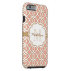 Monogram Coral and Gold Quatrefoil