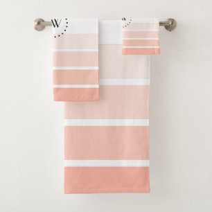 Monogram Coral Pastel Stripes Bathroom Towel Set