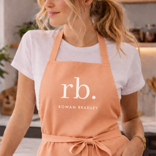 Monogram Coral Peach Elegant Feminine Minimalist Apron