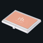 Monogram Coral Peach Elegant Feminine Minimalist Business Card Holder<br><div class="desc">A minimalist monogram design with large typography initials in a classic font with your name below on a feminine coral peach background. The perfectly custom gift or accessory!</div>