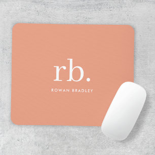 Monogram Coral Peach Elegant Feminine Minimalist Mouse Pad