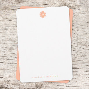 Monogram Coral Peach Pink Modern Minimal Simple Card