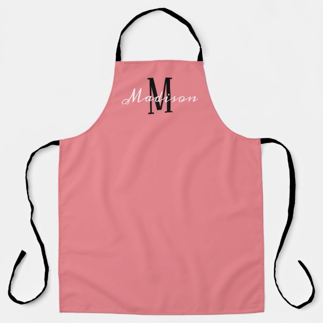 Monogram Coral Pink Script Personalised Apron (Front)