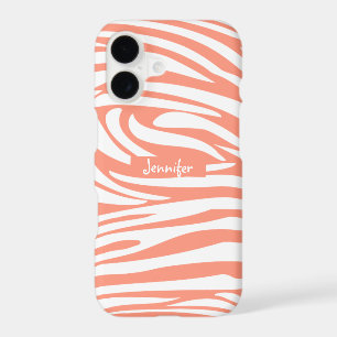 Monogram Coral Pink Striped Zebra Pattern Trendy C