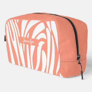 Monogram Coral Pink Striped Zebra Pattern Trendy Dopp Kit