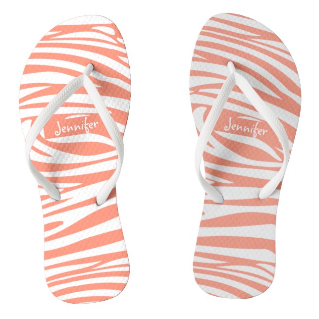 Monogram Coral Pink Striped Zebra Pattern Trendy Jandals (Footbed)