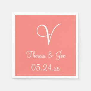 Monogram Coral Pink Stylish Colour Design Napkins