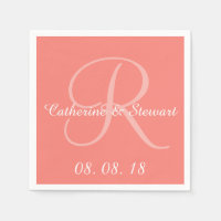Monogram Coral Pink Stylish Colour Design Wedding