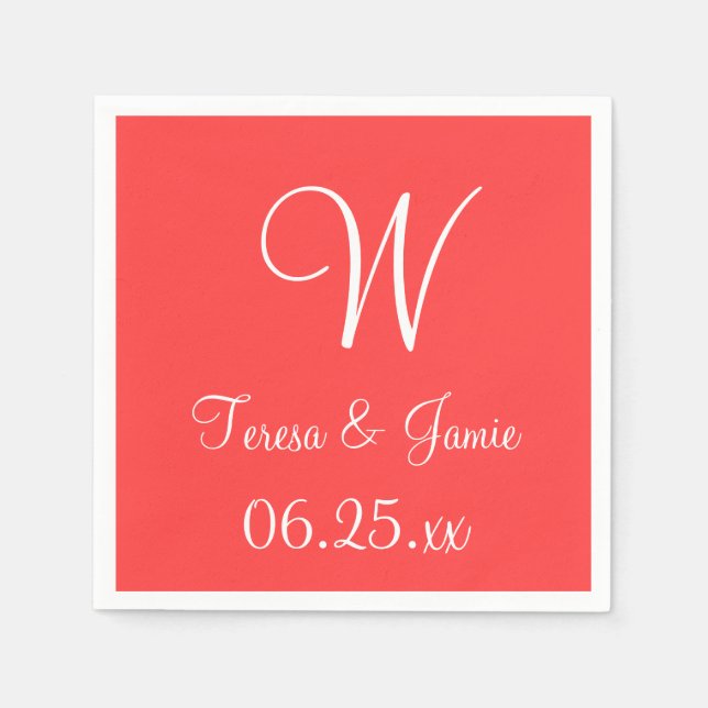 Monogram Coral Red High End Coloured Napkins (Front)