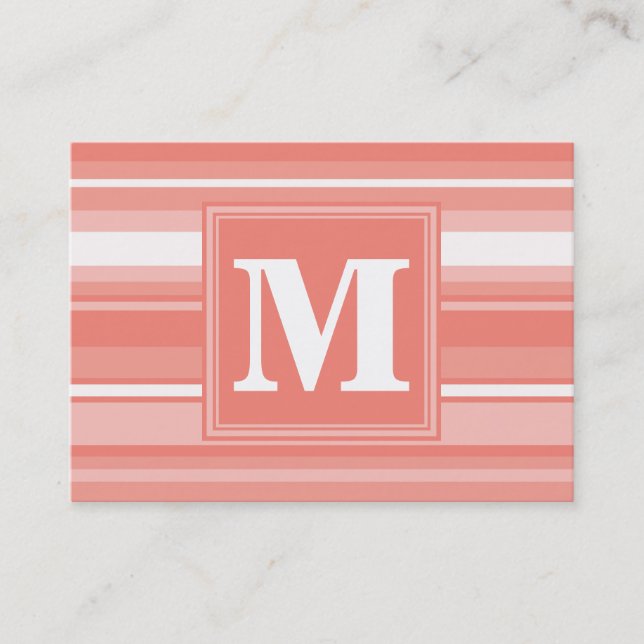 Monogram coral stripes business card (Front)