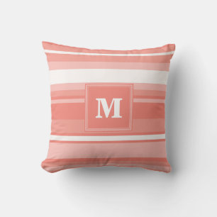 Monogram coral stripes cushion